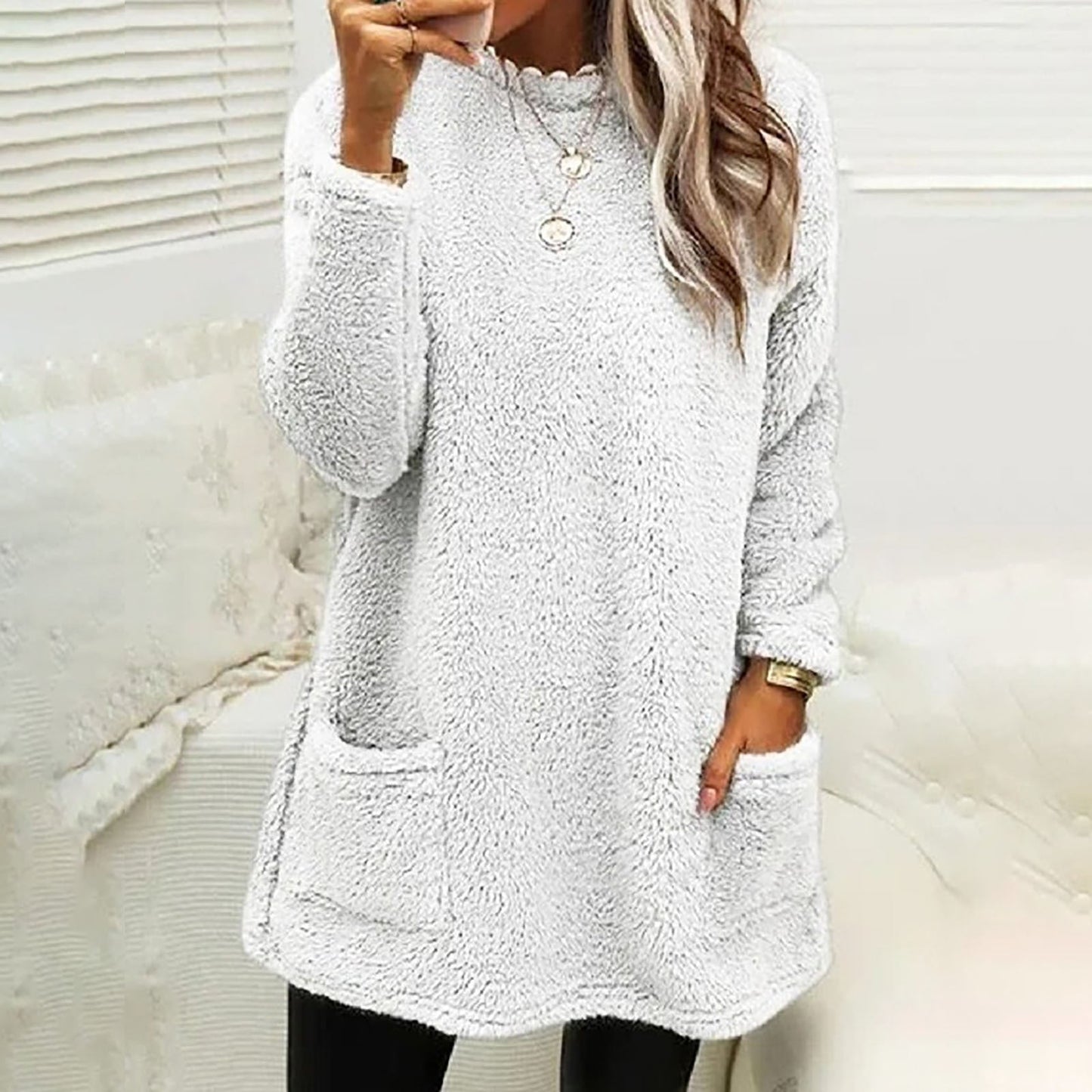 Damen Kuscheliger Fleece-Pullover mit praktischen Taschen und weitem Schnitt Krohn-e