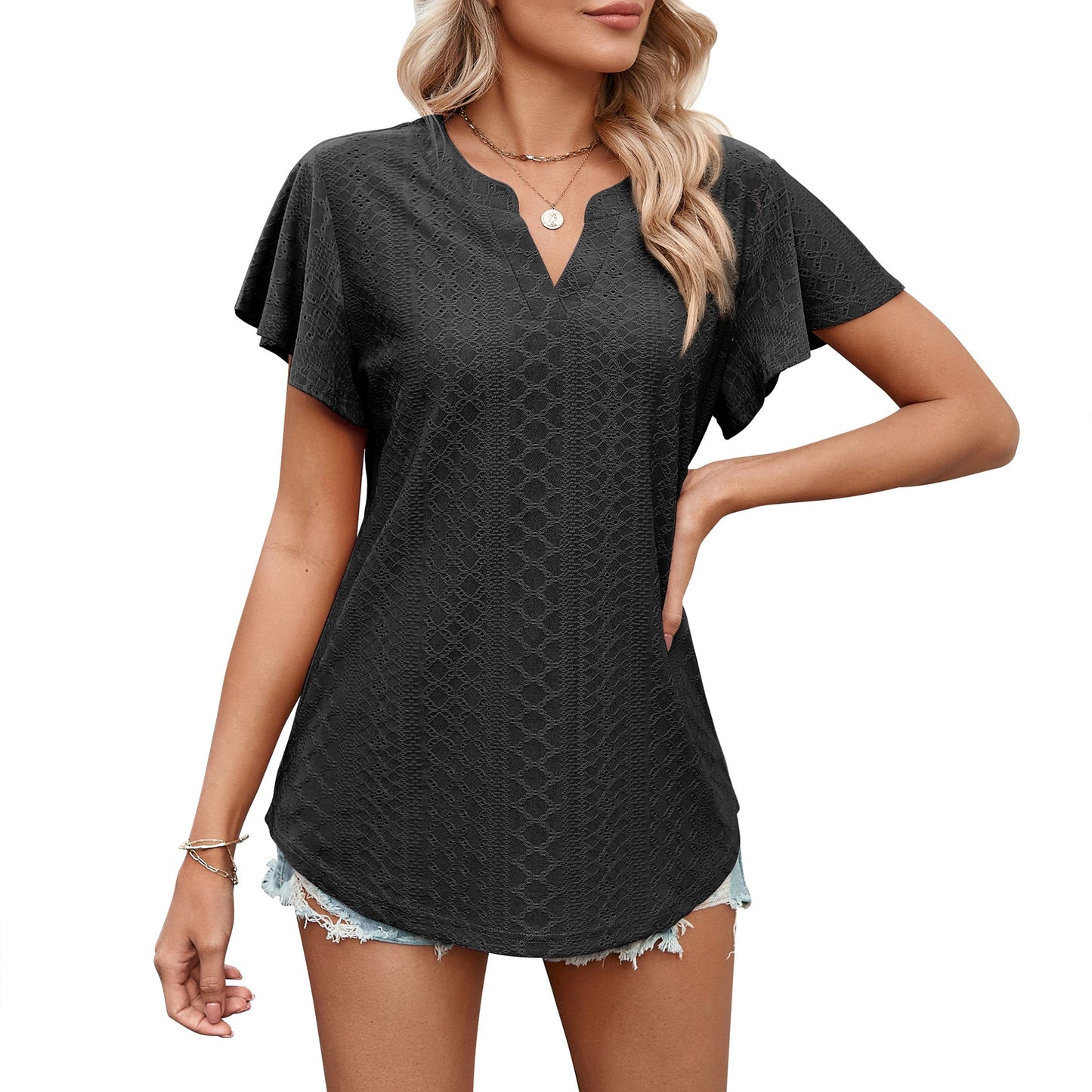 Damen Luftiges Blusenshirt mit effektvollem Lochmuster Krohn-e