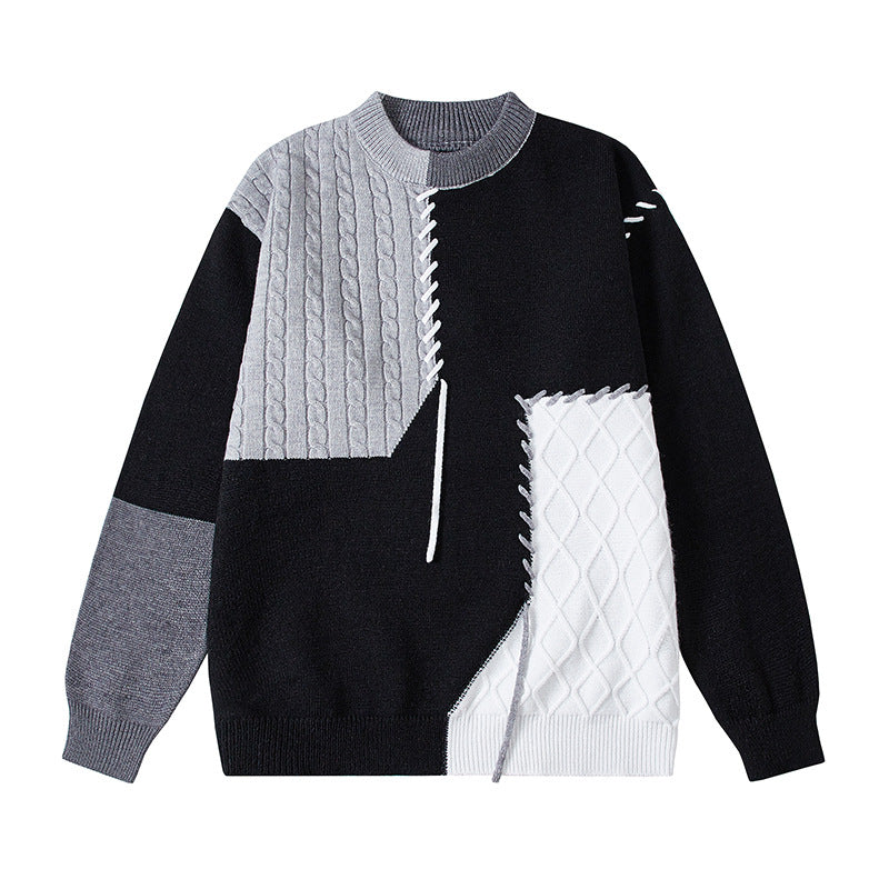 Damen kreativer Pullover mit strukturiertem Patchwork-Design und einzigartigen Details Krohn-e