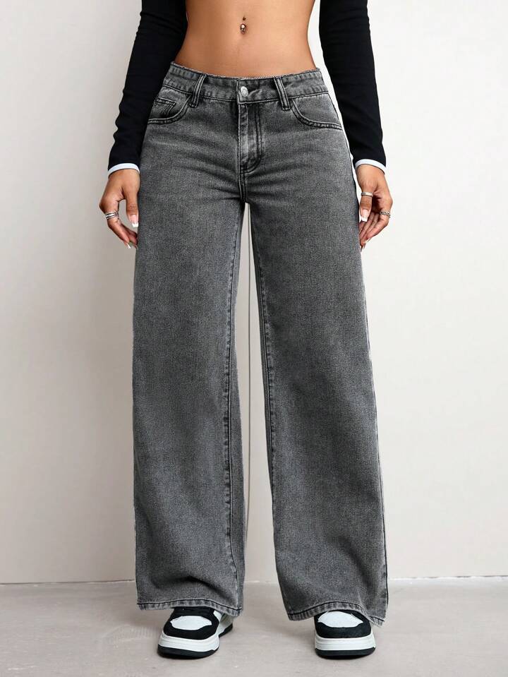 Damen weite Jeanshose mit hohem Bund und lässigem Schnitt Krohn-e