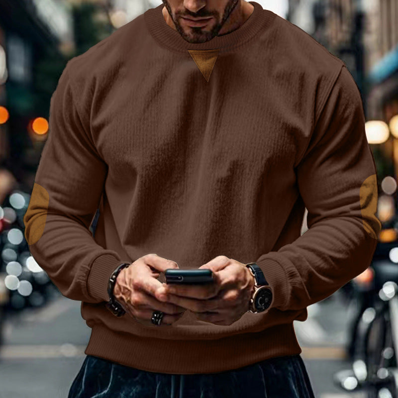 Herren gemütlicher Rundhals Pullover mit Ellbogenpatches Krohn-e