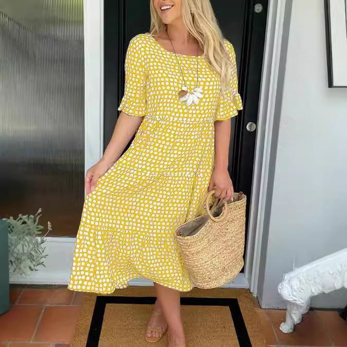 Fudus Sommerkleid mit Rundhals-Ausschnitt und Druck