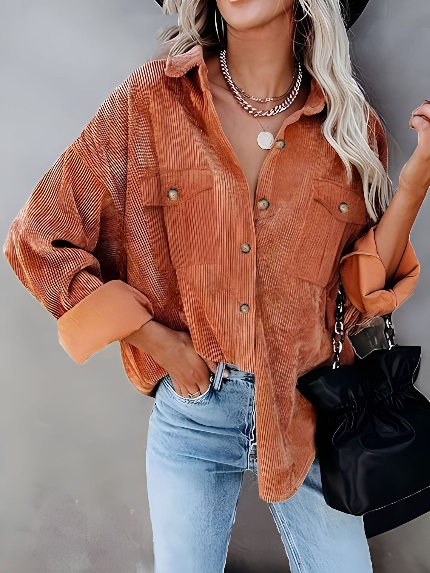 Damen Cordhemdjacke mit doppelter Brusttasche Krohn-e