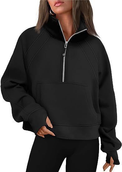 Damen kuscheliger Half-Zip Pullover mit Kapuze und Kängurutasche Krohn-e