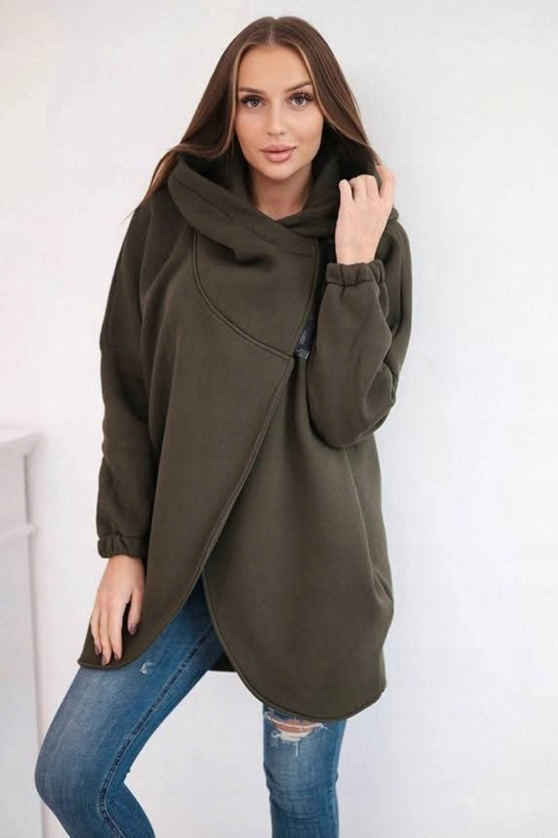 Krohn-e | Asymmetrische Reißverschluss Kapuzenfleece Sweatjacke