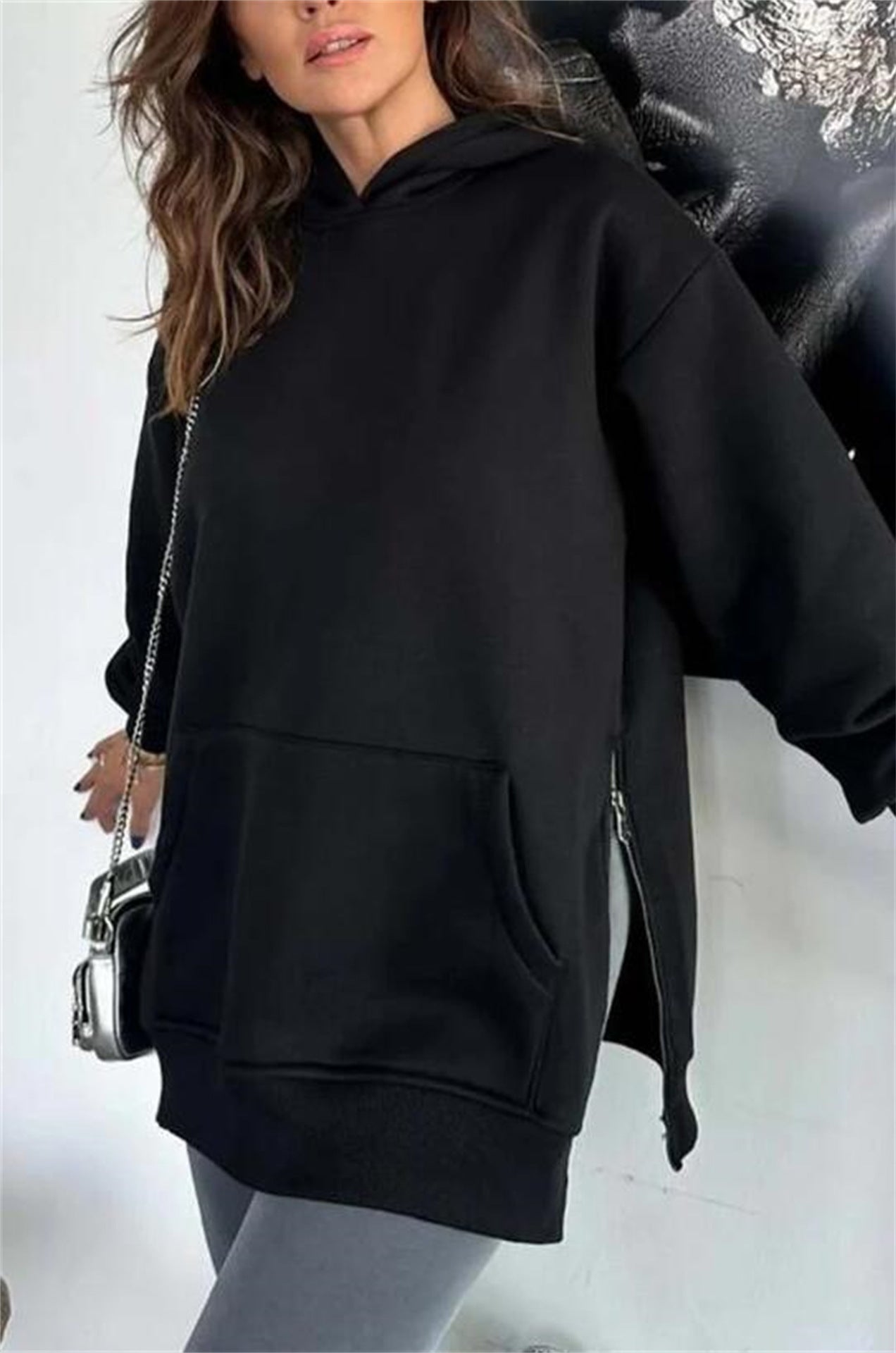 Damen Oversized Kapuzenpullover mit seitlichen Reißverschlüssen und universeller Passform Krohn-e