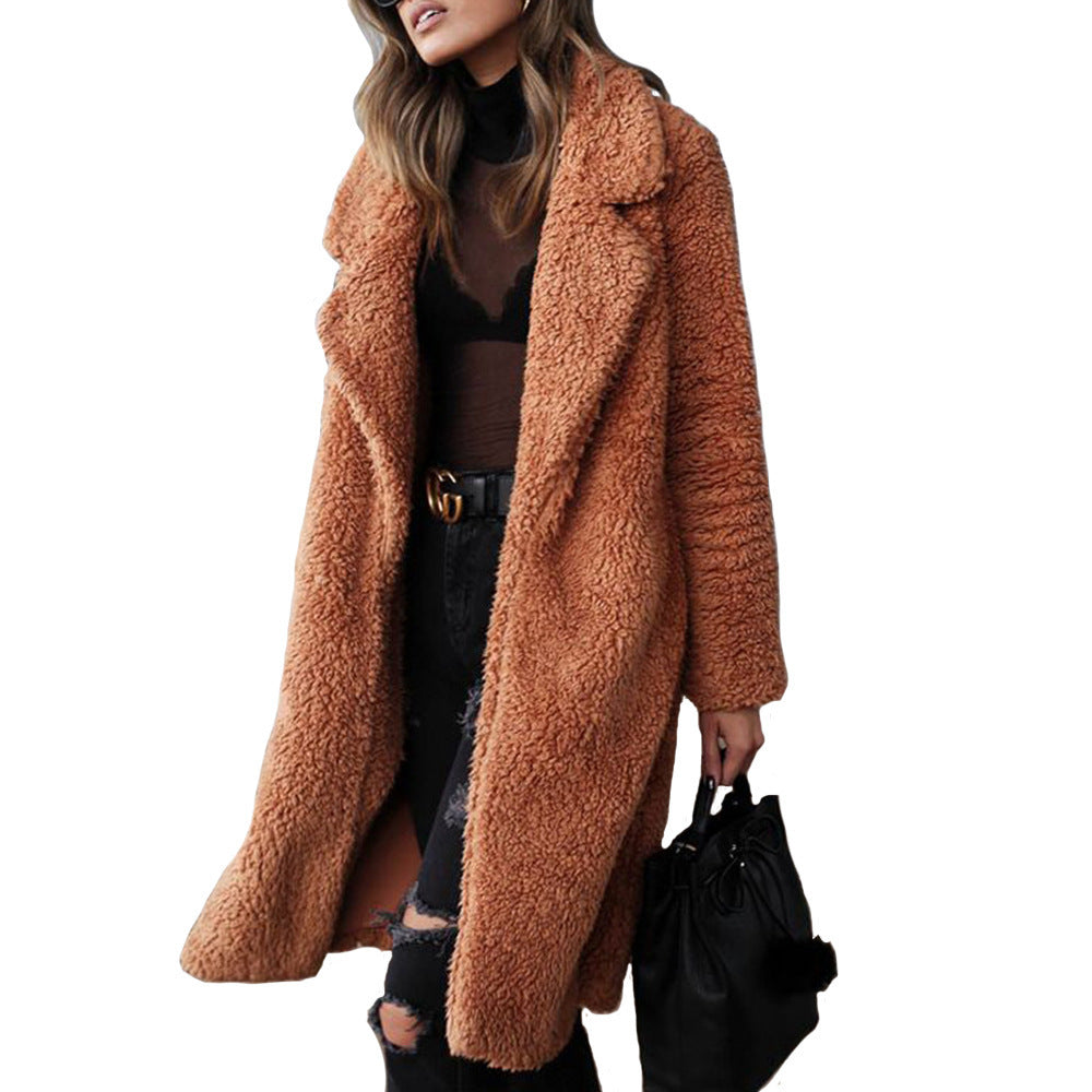 Damen kuscheliger Teddy-Mantel mit elegantem Revers und praktischen Taschen Krohn-e