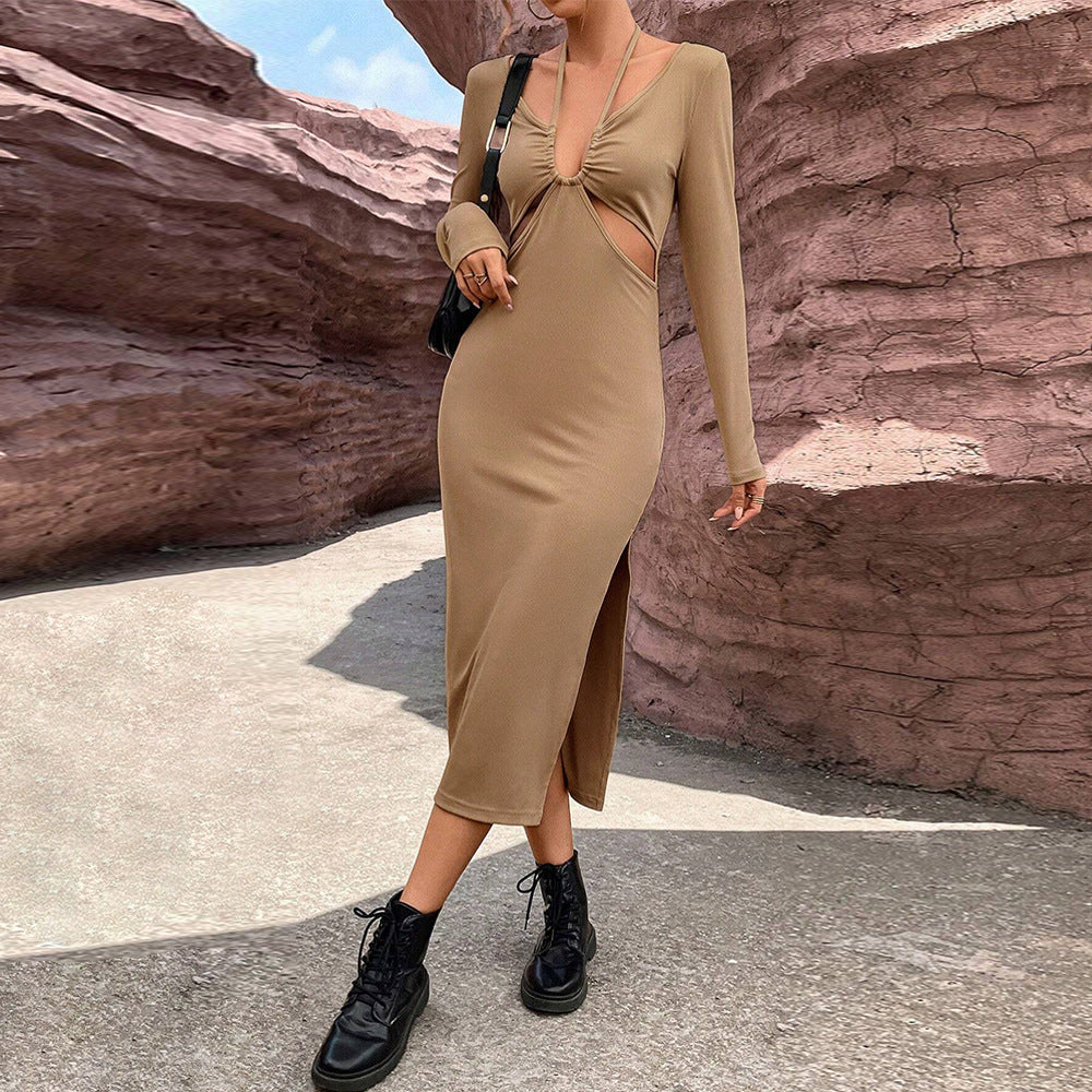 Fudus Elegantes Slim Fit Langarm Bodycon Kleid