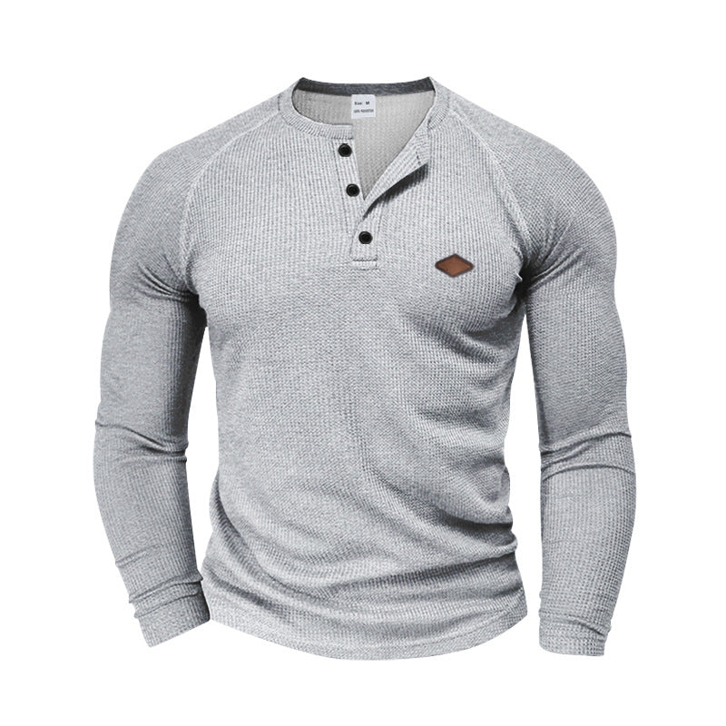 Herren langärmliges Henley-T-Shirt mit strukturiertem Gewebe und modischem Knopfdesign Krohn-e