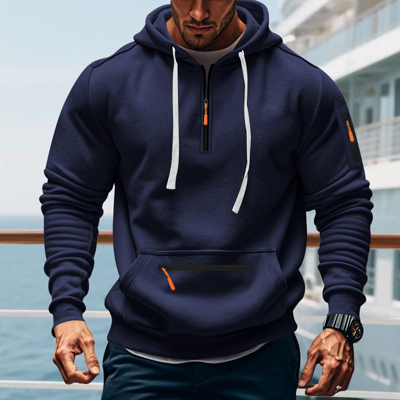Herren sportlicher Kapuzenpullover mit praktischem Zwei-Wege-Reißverschluss und seitlichen Taschen Krohn-e