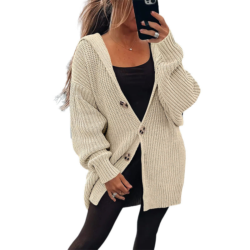 Damen Grobstrickjacke mit übergroßem Schnitt und eleganten Holzknöpfen Krohn-e
