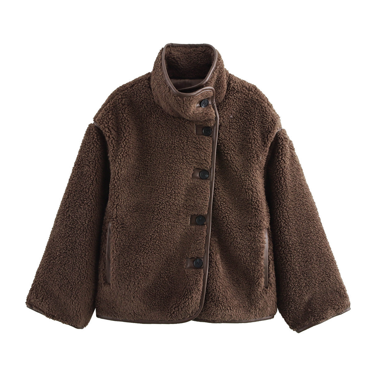 Damen kuschelige Fleecejacke mit hohem Kragen und dekorativen Knopfdetails Krohn-e
