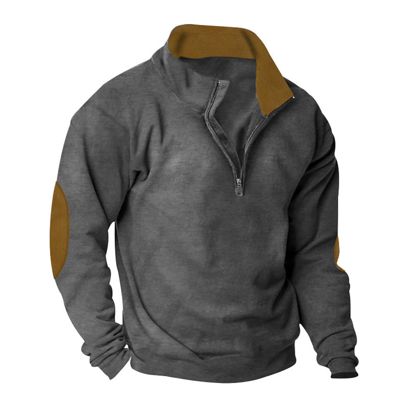 Herren Fleece Sweatshirt mit Stehkragen und schicken Kontrastärmel Krohn-e