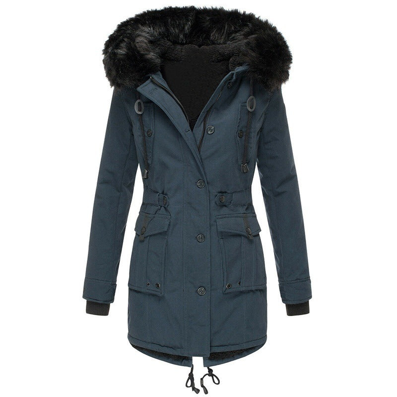 Krohn-e | Lange Winterjacke mit Knopfverschluss für Damen Ideal für Die Kalte Saison