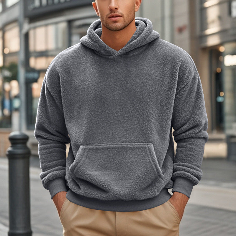 Herren Hoodie aus kuscheligem Teddy-Fleece mit Kängurutasche und breiten Bündchen Krohn-e