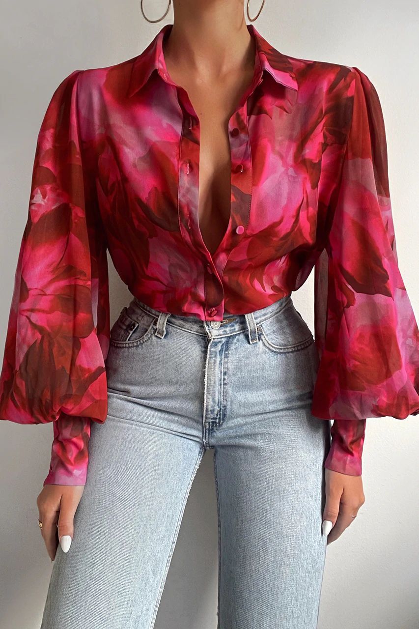 Transparente Damenbluse mit Ballonärmeln von Fudus