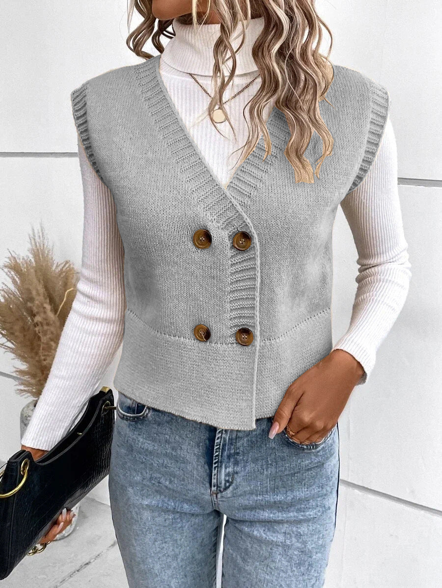 Damen Strickweste mit doppelter Knopfleiste und stylischem V-Ausschnitt Krohn-e