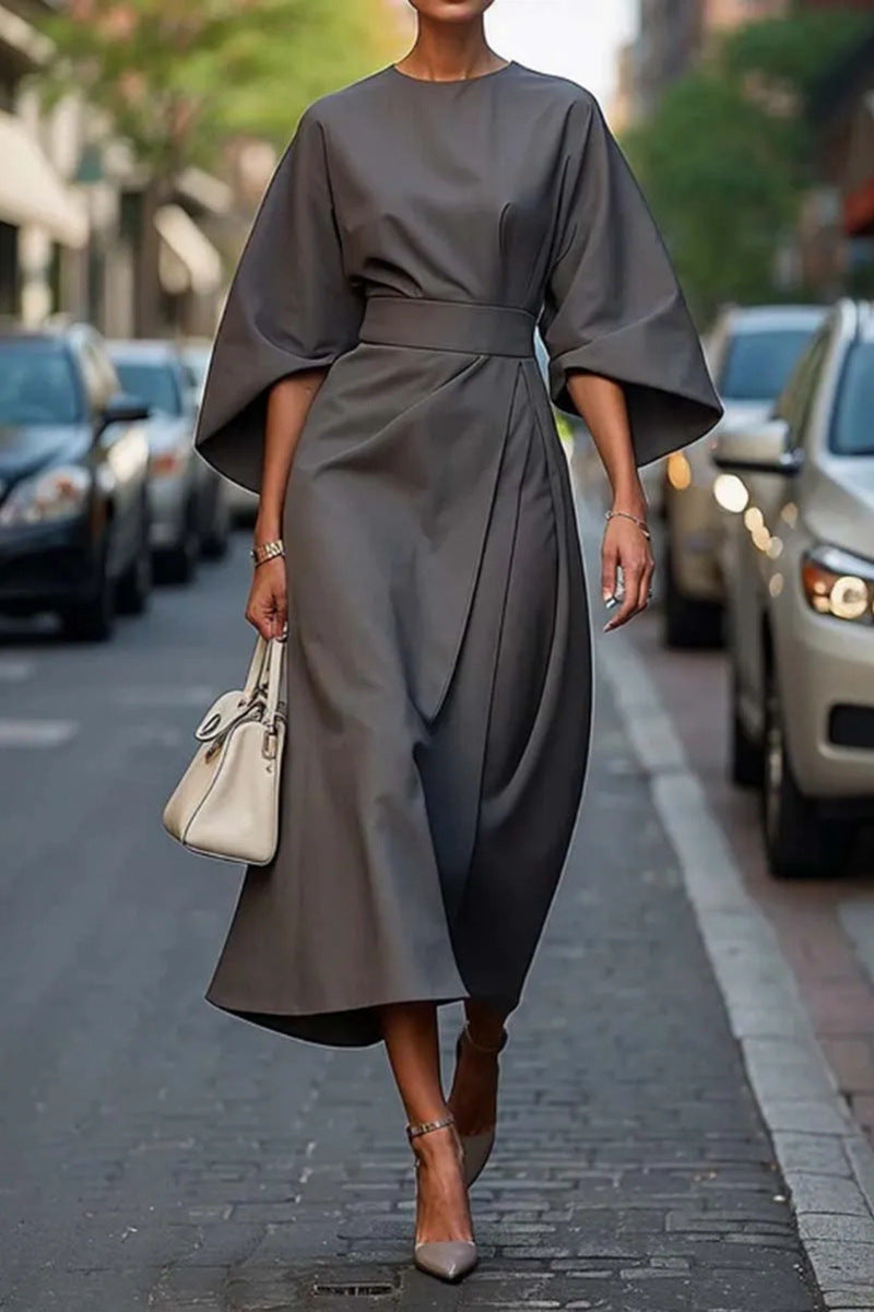 Damen elegantes Maxikleid mit Ballonärmel und tailliertem Schnitt Krohn-e