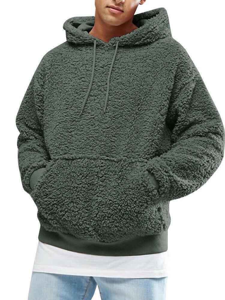 Herren Lässiger Teddy-Fleece Hoodie mit praktischen Kängurutaschen und verstellbarem Kordelzug Krohn-e