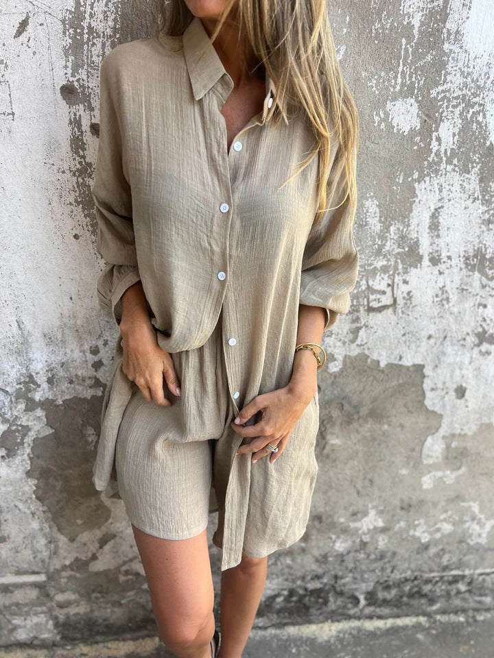 Damen lange Bluse mit durchgehender Knopfleiste und lässigem Schnitt Krohn-e
