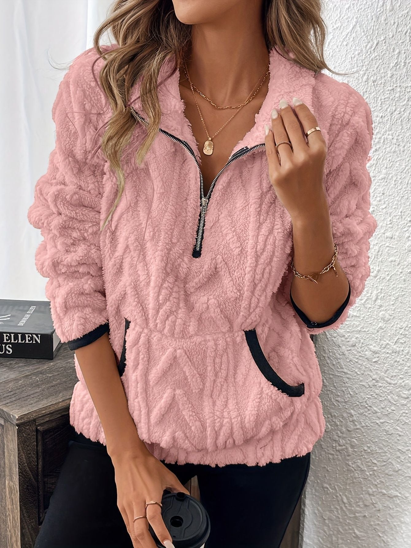 Damen weicher und bequemer Fleece-Pullover mit halbem Reißverschluss Krohn-e