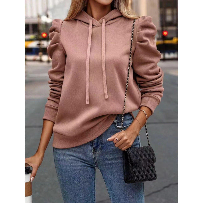 Damen modischer Kapuzenpullover mit Puffärmeln und praktischen Taschen Krohn-e