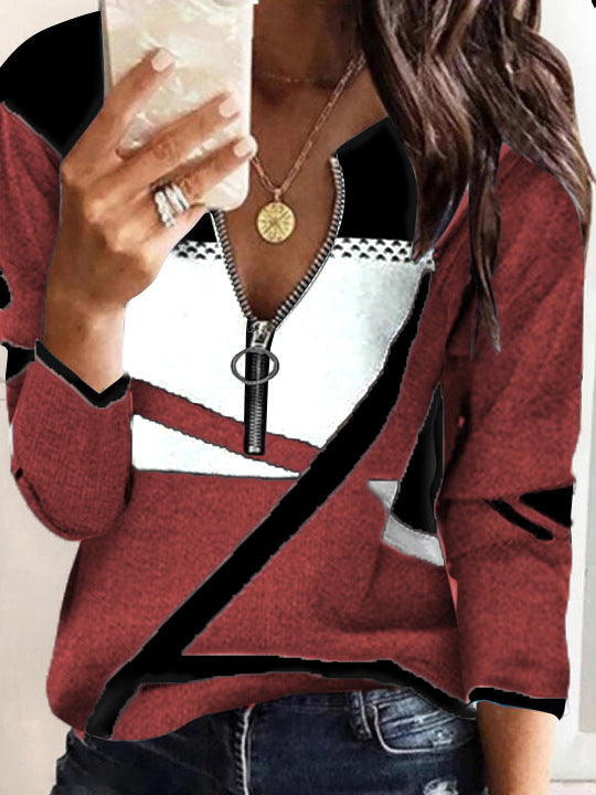 Modischer bedruckter Langarm-Zipper-Pullover von Fudus