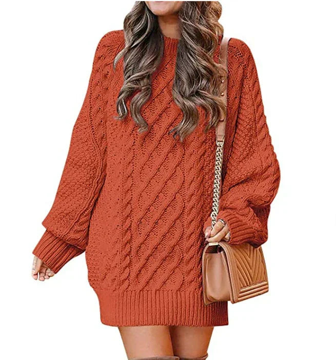 Krohn-e | Gestricktes Damen Mini Pullover Kleid mit Langen Ärmeln