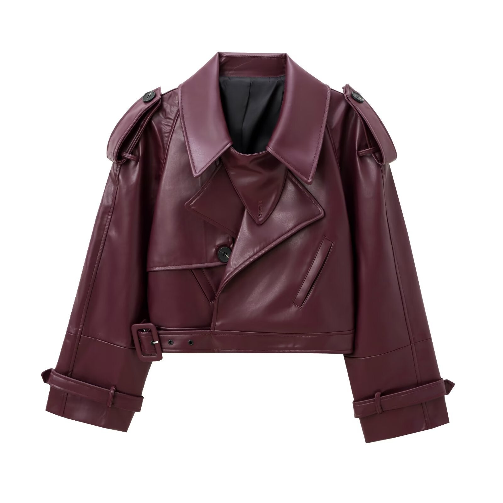 Damen Modische Kunstlederjacke mit tailliertem Schnitt und oversized Kragen Krohn-e