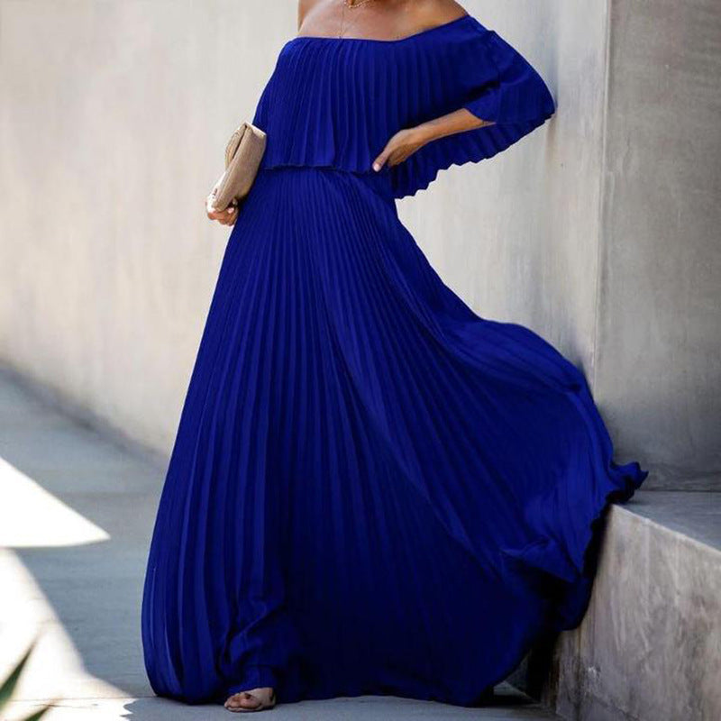 Damen Maxikleid mit asymmetrischem Plisseefall und schulterfreiem Design Krohn-e