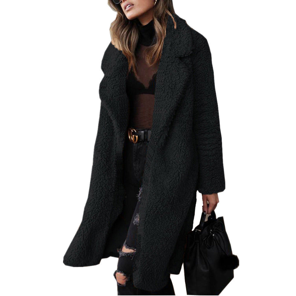 Damen kuscheliger Teddy-Mantel mit elegantem Revers und praktischen Taschen Krohn-e
