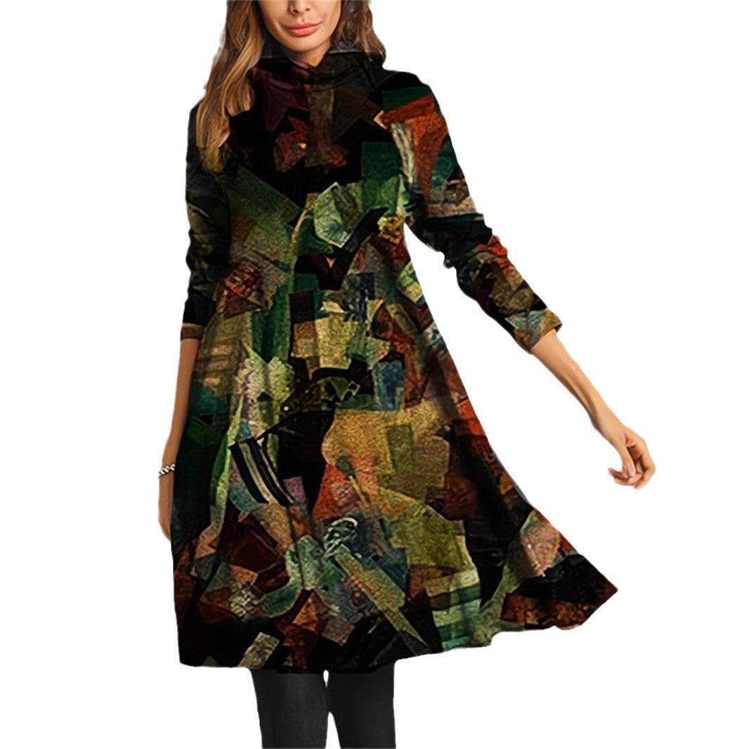 Elegantes Fudus Langarmkleid mit hohem Kragen