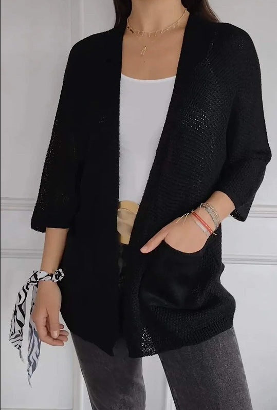 Damen lässige Strickjacke mit offener Vorderseite und praktischen Taschen Krohn-e