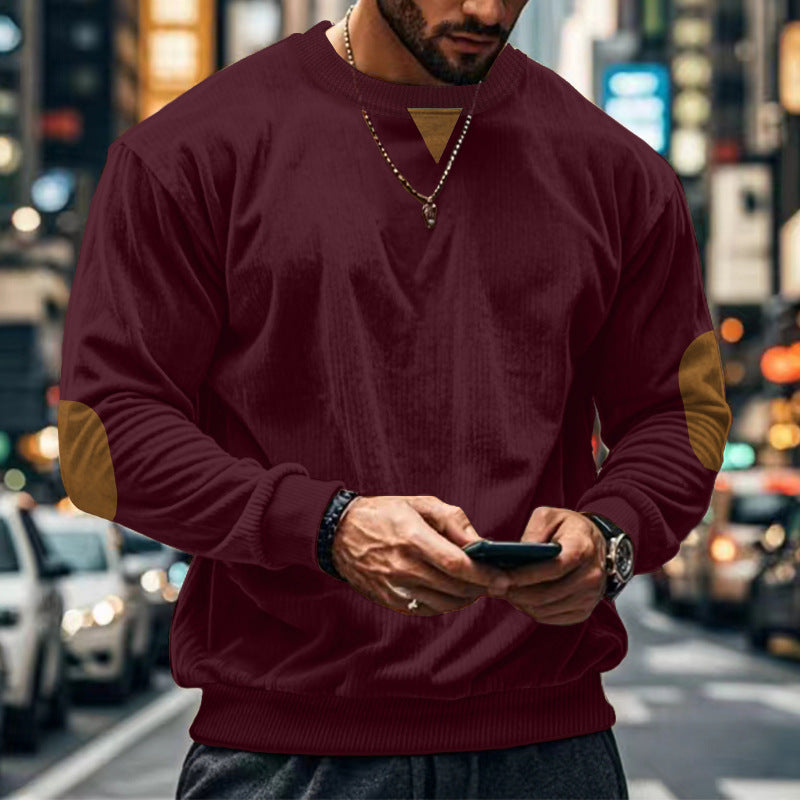 Herren gemütlicher Rundhals Pullover mit Ellbogenpatches Krohn-e