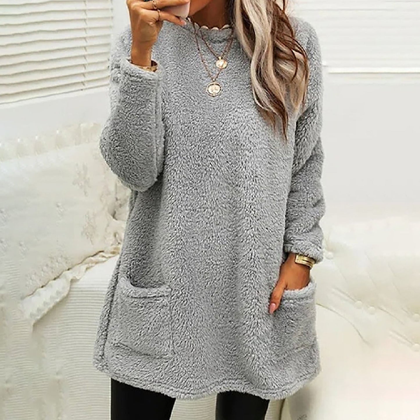 Damen Kuscheliger Fleece-Pullover mit praktischen Taschen und weitem Schnitt Krohn-e