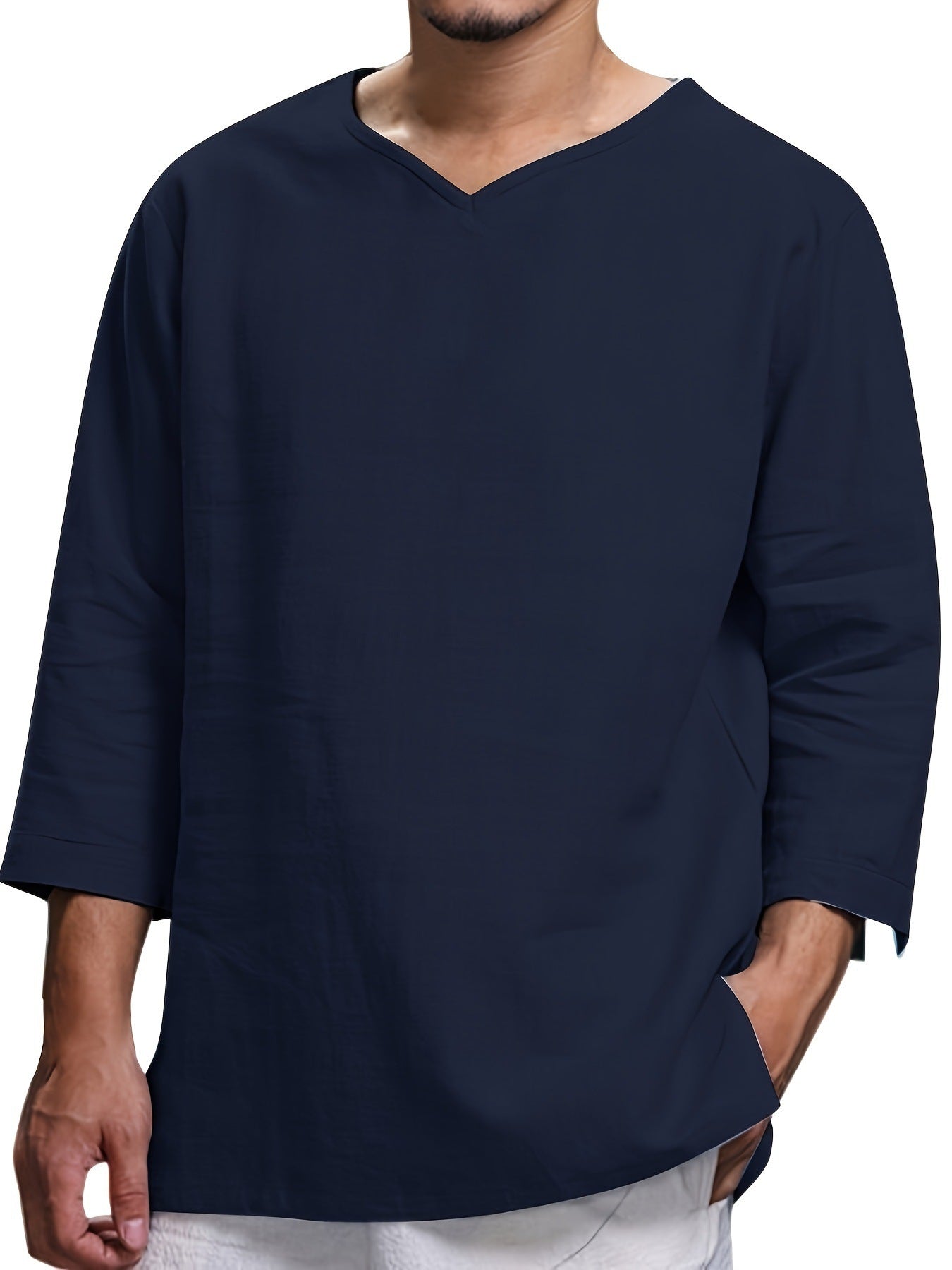 Herren Lässiges Langarmshirt mit V-Ausschnitt und praktischen Seitentaschen Krohn-e