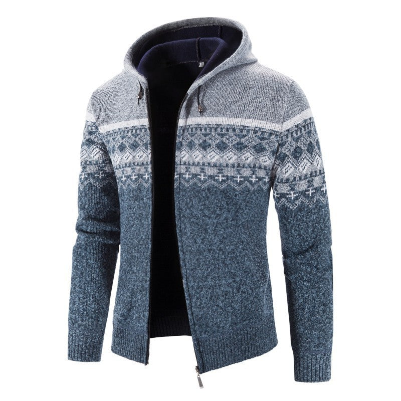 Herren Melierte Strickjacke mit Kapuze und Norweger-Muster Krohn-e