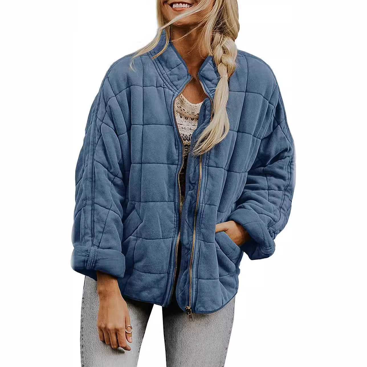 Damen gesteppte Kapuzenjacke mit Reißverschluss und Taschen Krohn-e