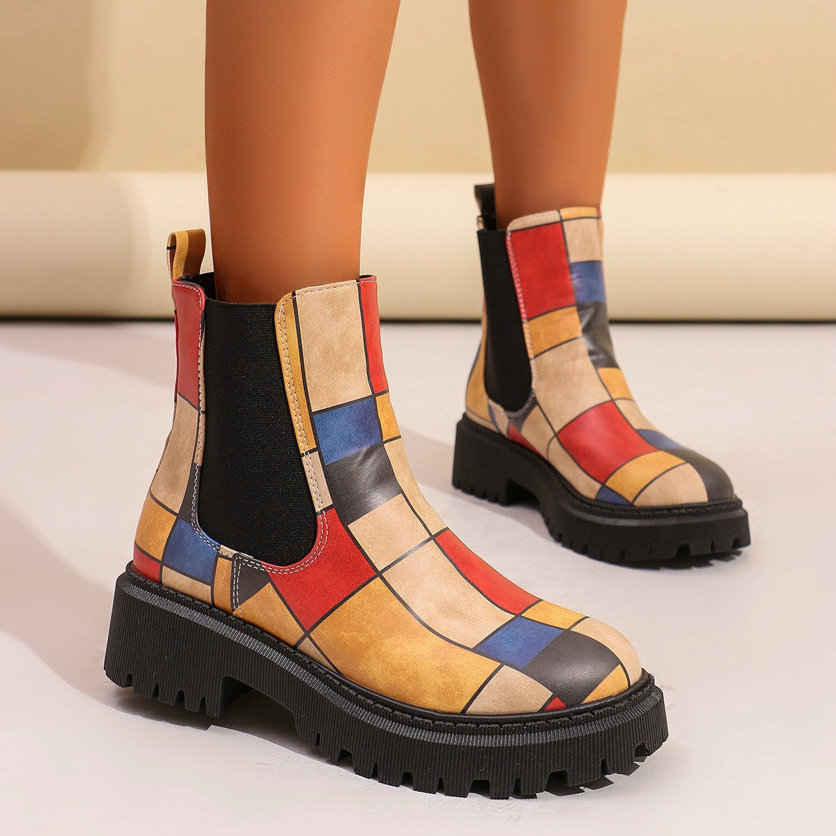 Damen Chelsea-Stiefel mit kreativem Musterdruck und rutschfester Sohle Krohn-e