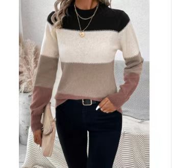 Damen Rundhals Strickpullover mit modernen Farbkombinationen Krohn-e