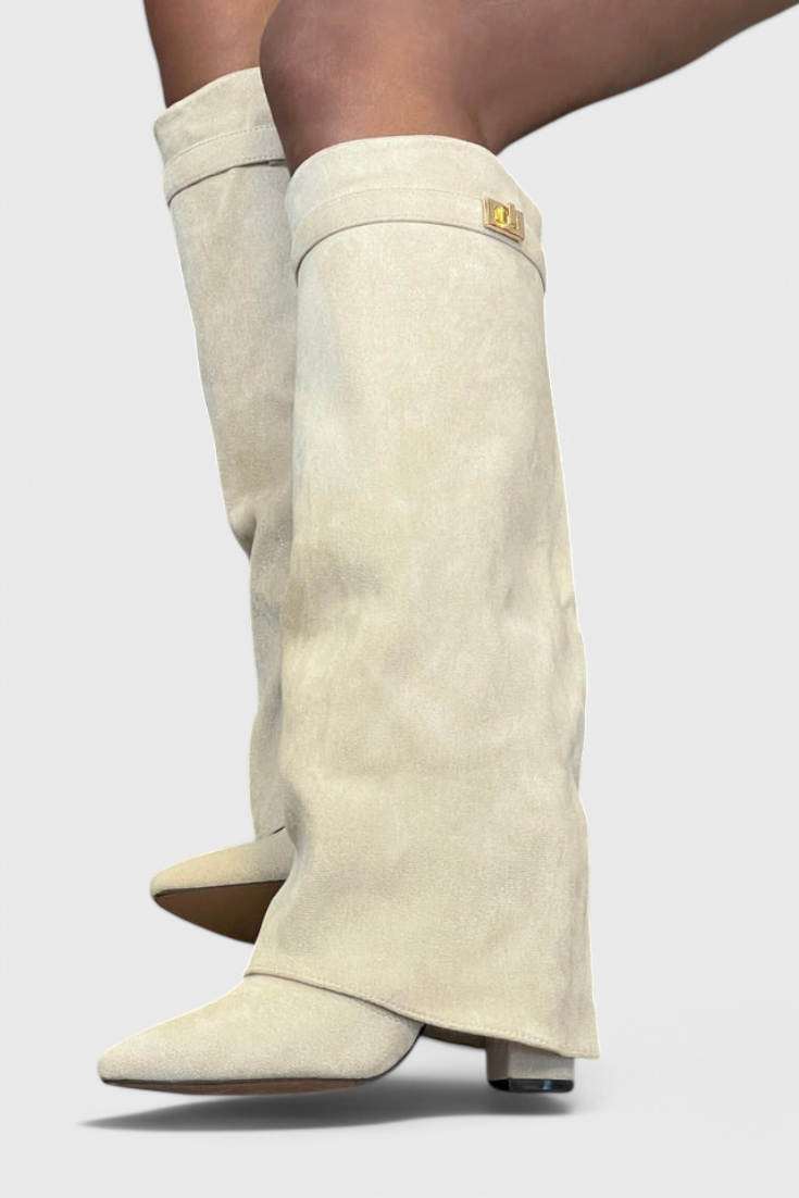 KROHN-E Damen Elegante Alltagsstiefel Schwarz Glattleder