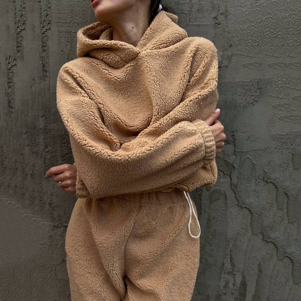 Damen gemütlicher Fleece-Jumpsuit mit elastischem Bund und Kapuze Krohn-e