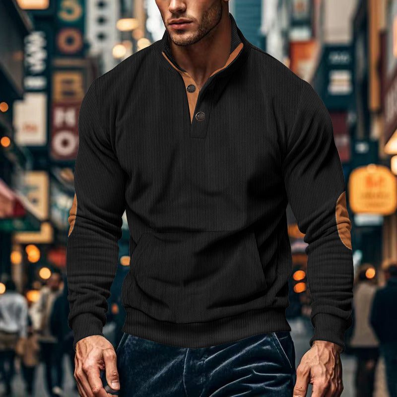 Herren lässiger Pullover mit Stehkragen und Knopfleiste Krohn-e