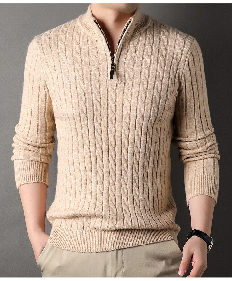 Herren Pullover mit Zipper und strukturiertem Zopfmuster Krohn-e