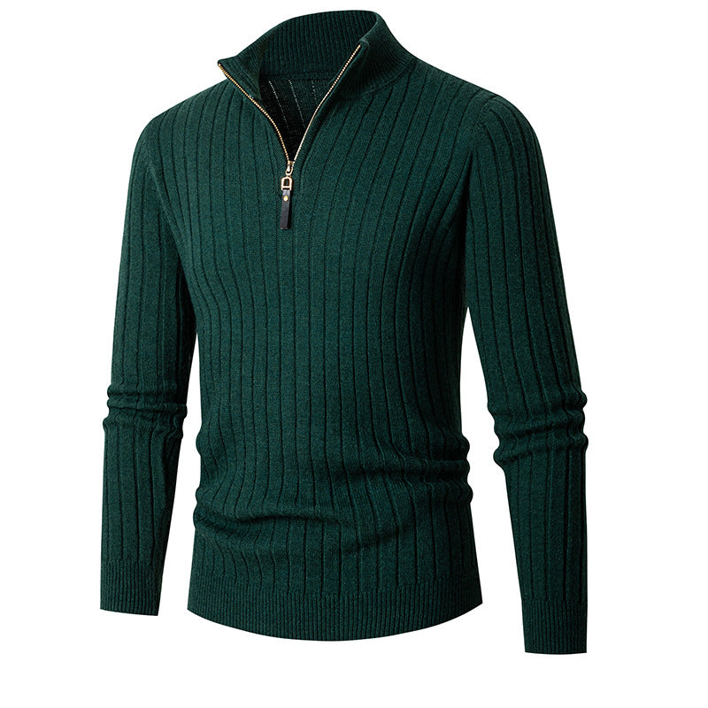 Herren Strickpullover mit halbem Reißverschluss und feiner Rippstruktur Krohn-e
