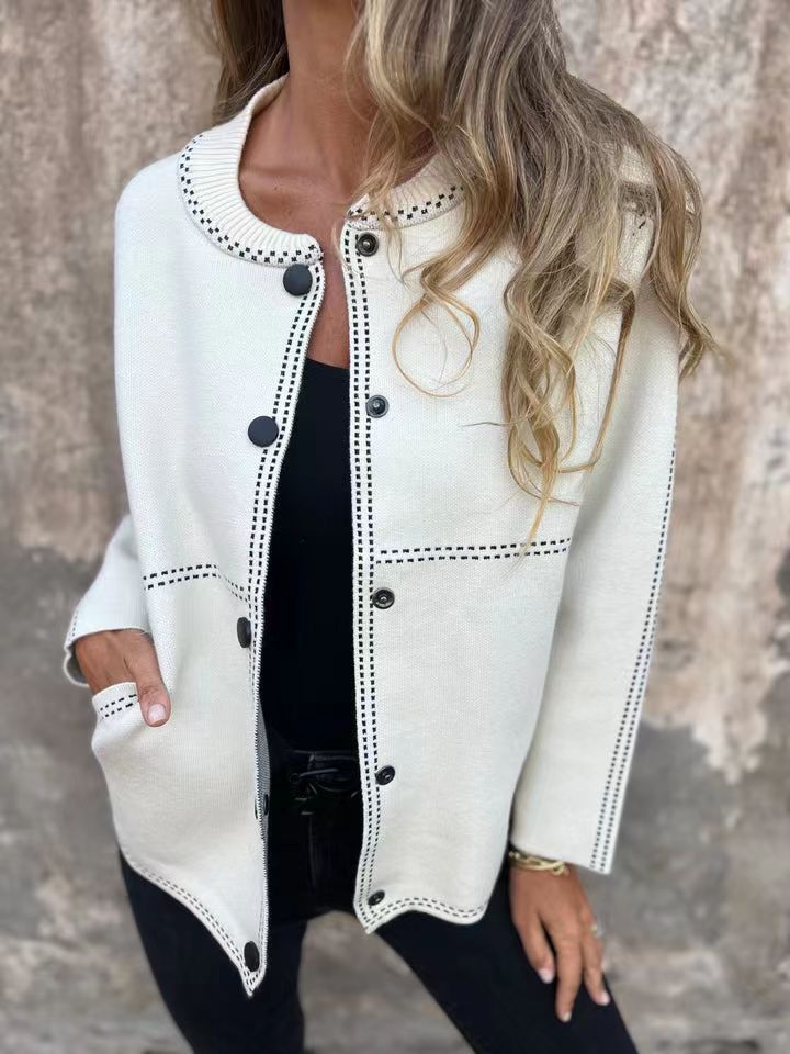 Damen Lockere Strickjacke mit Knöpfen und dekorativen Nähten Krohn-e