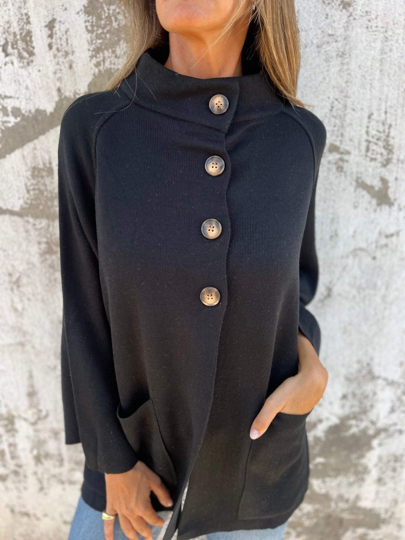 Krohn-e | Turtleneck Knopf Strickstrickjacke Jacke