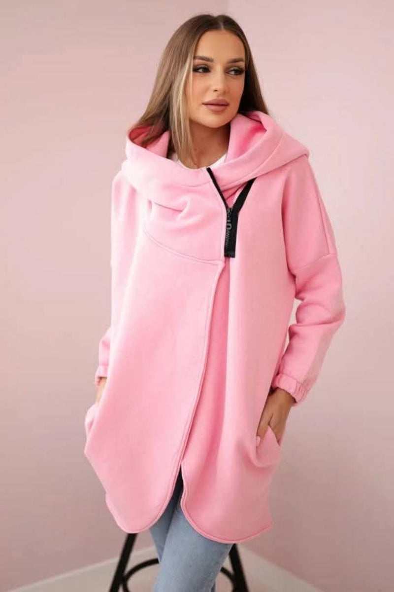 Krohn-e | Asymmetrische Reißverschluss Kapuzenfleece Sweatjacke