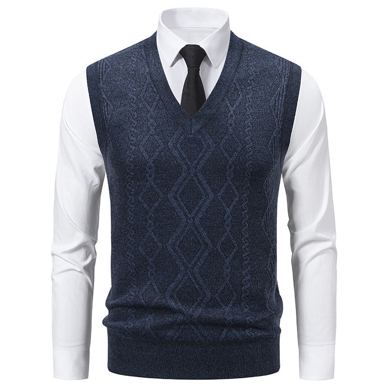 Herren Strickpullover mit V-Ausschnitt und strukturiertem Zopfmuster Krohn-e