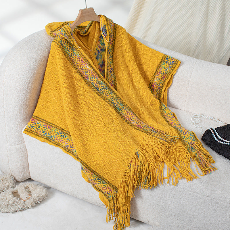 Damen eleganter Poncho mit hochwertigem Strukturdesign und Fransen Krohn-e